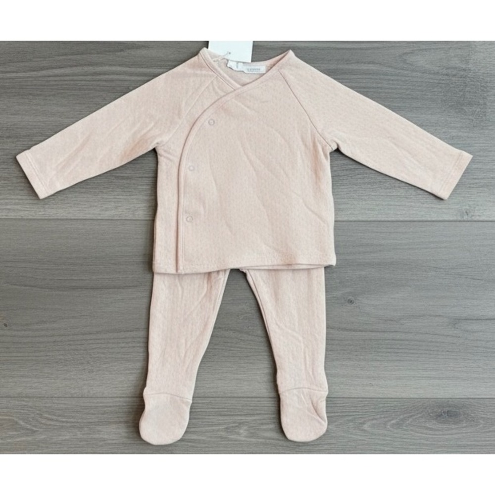 NWT Zara Baby 3-6 Months Pink Pointelle Knit Wrap Top and Footed Leggings Set